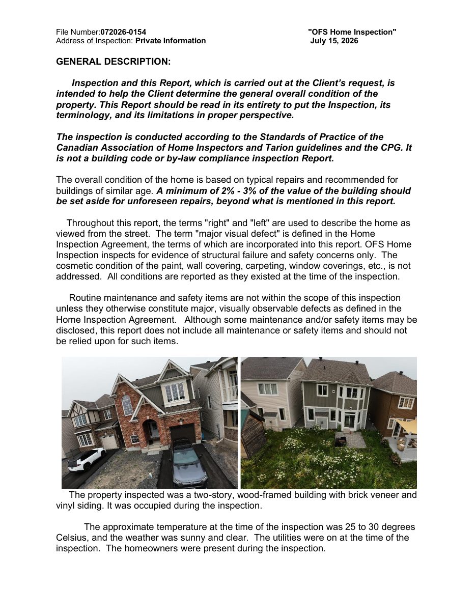 Tarion sample inspection report — page 1 of 7