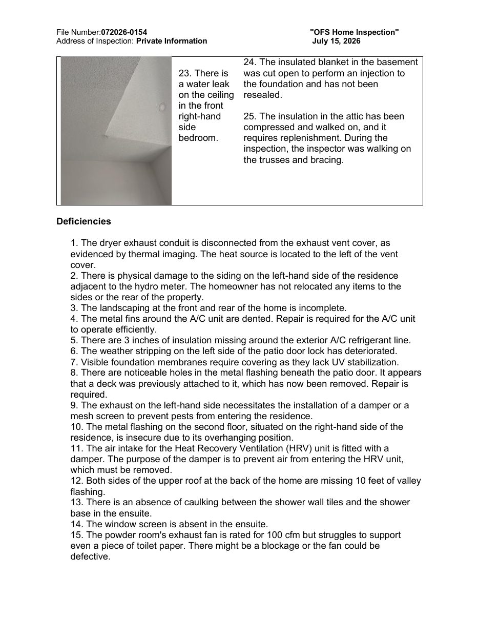 Tarion sample inspection report — page 6 of 7
